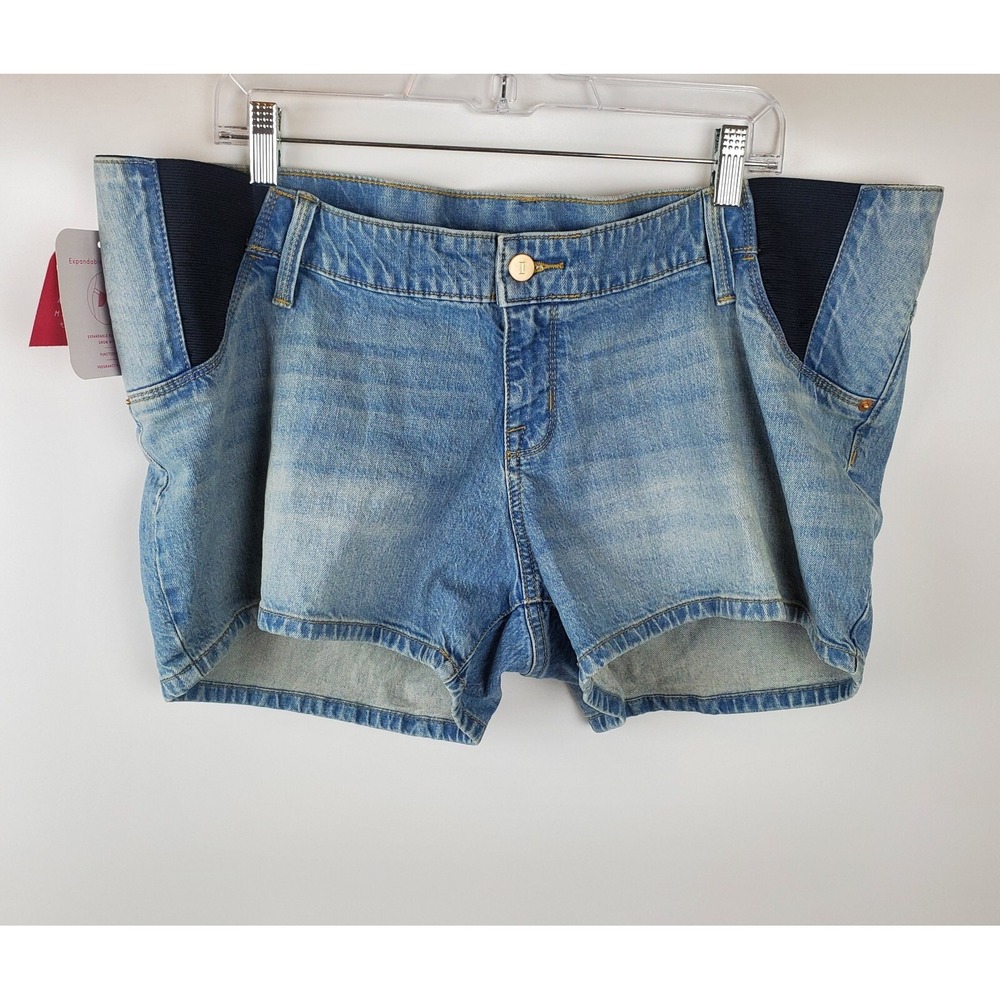 Isabal Maternity Expandable Side Panel Midi Denim Shorts Size 14/32 Light Blue